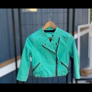 Liebeskind Mint Green Twill Moto Cropped Jacket